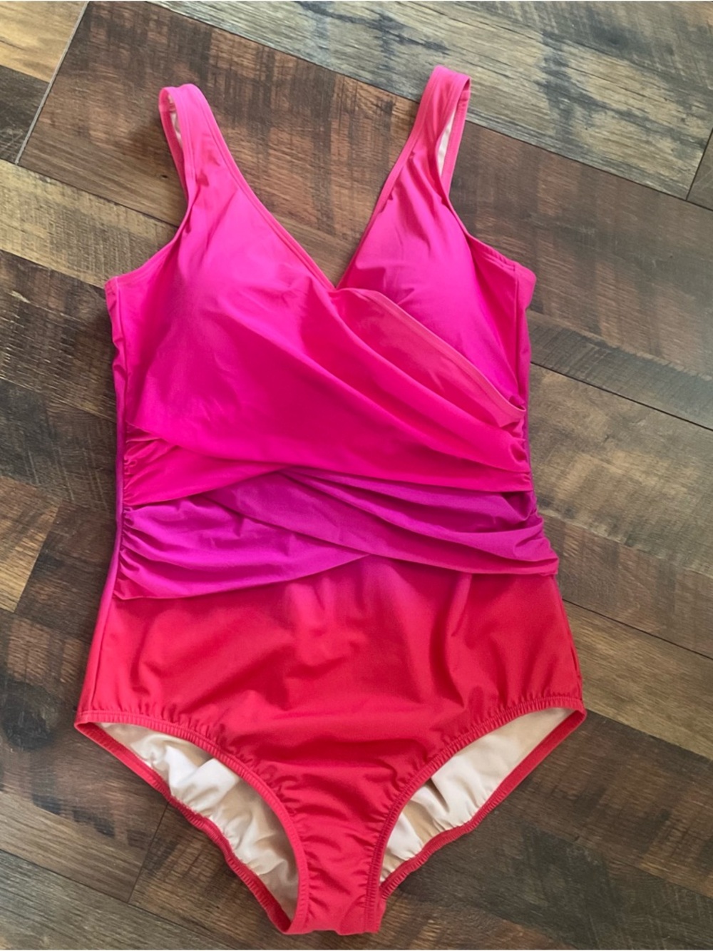 Lands End Ombré Pink Criss Cross Swimsuit 16 L